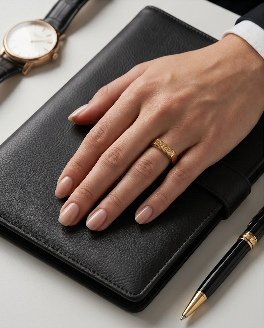Golden Grecian Key Minimalist Signet Ring