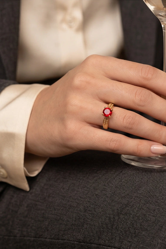 Vintage Gold Ruby Botanical Leaf Ring