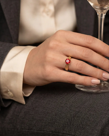 Vintage Gold Ruby Botanical Leaf Ring
