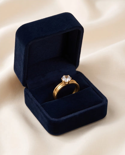 Gold Round Gemstone Grooved Solitaire Ring