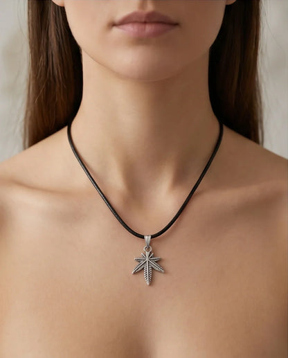 Silver Palm Leaf Pendant Necklace