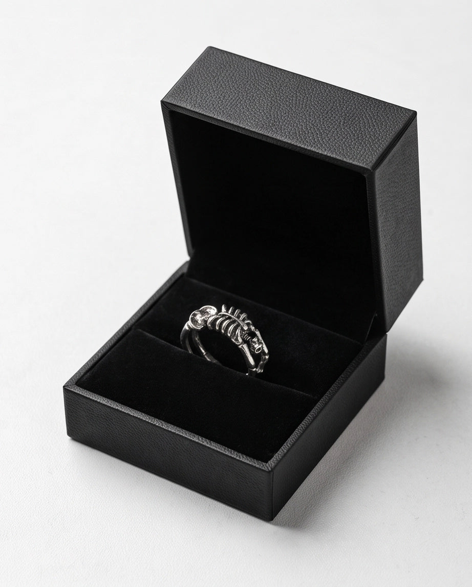 Oxidized Silver Skeleton Ribcage Ring