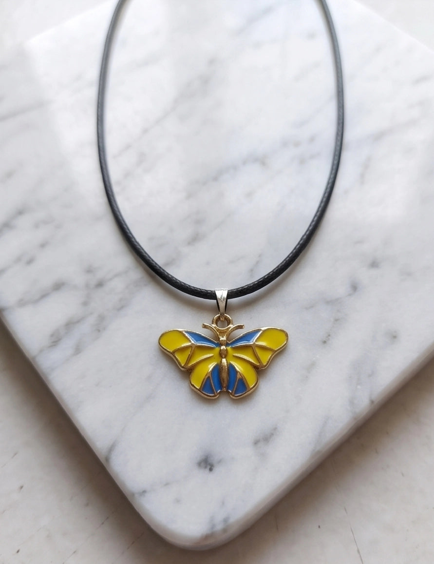 Blue & Yellow Butterfly Cord Necklace