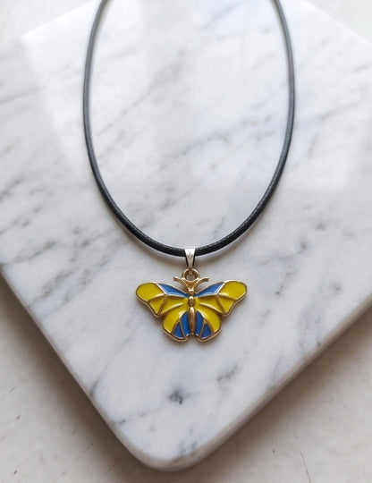 Blue & Yellow Butterfly Cord Necklace