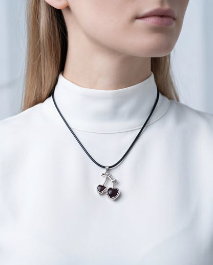 Dark Crystal Double Cherry Cord Necklace