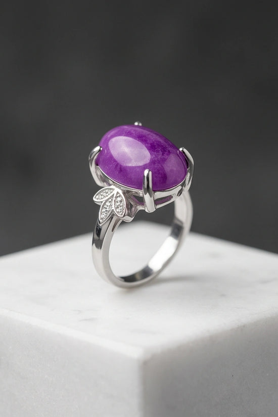 "Ethereal Purple Jade Leaf Statement Ring"