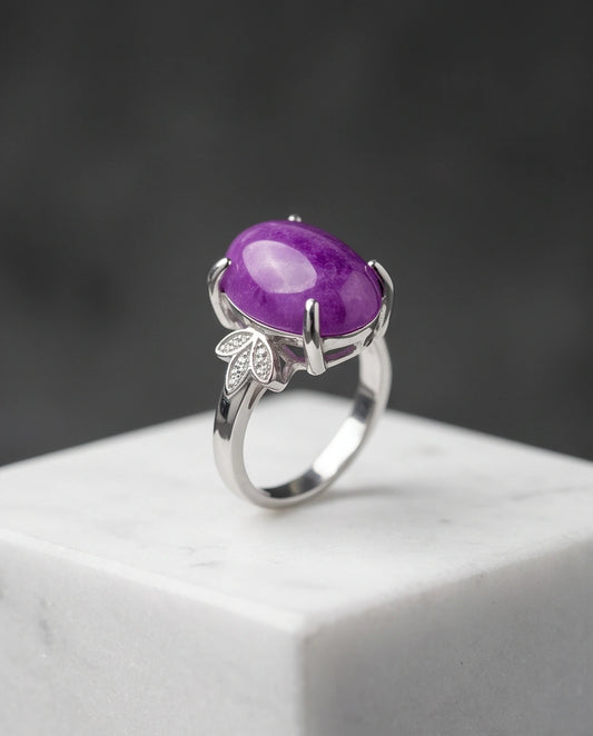 "Ethereal Purple Jade Leaf Statement Ring"