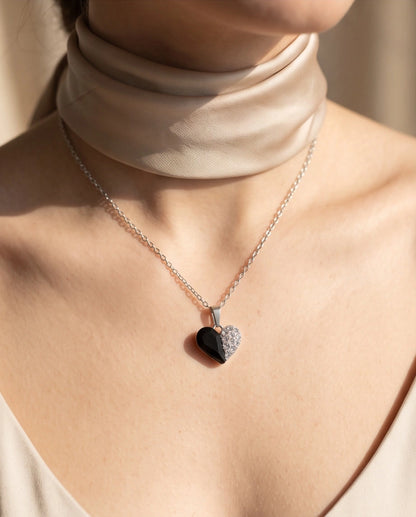 Silver Onyx Heart Pavé Pendant Necklace