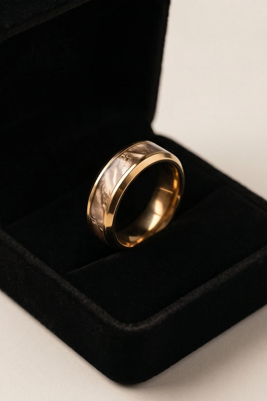 Gold Camouflage Textured Band Ring