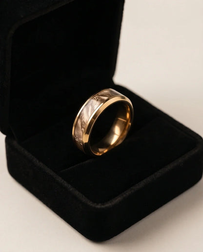 Gold Camouflage Textured Band Ring