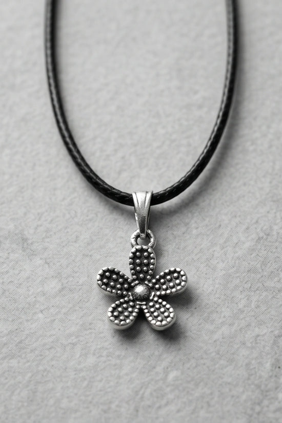 Silver Beaded Textured Flower Necklace