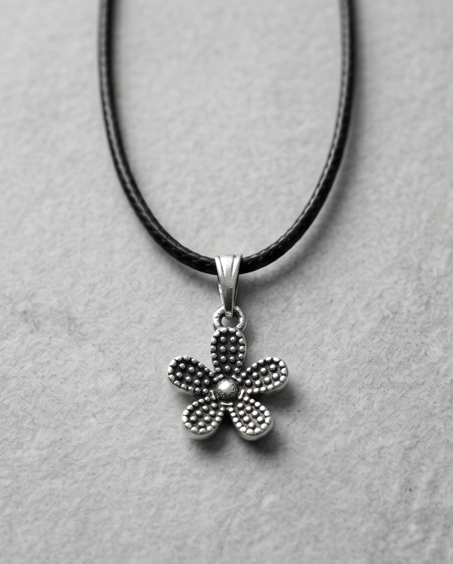 Silver Beaded Textured Flower Necklace