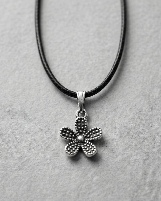 Silver Beaded Textured Flower Necklace
