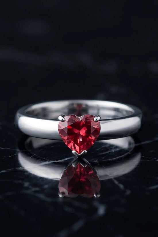 Sterling Silver Heart-Cut Crimson Ruby Solitaire Ring