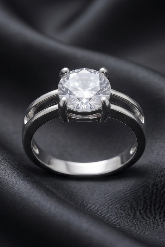 Sterling Silver Round-Cut Split Shank Moissanite Solitaire Ring
