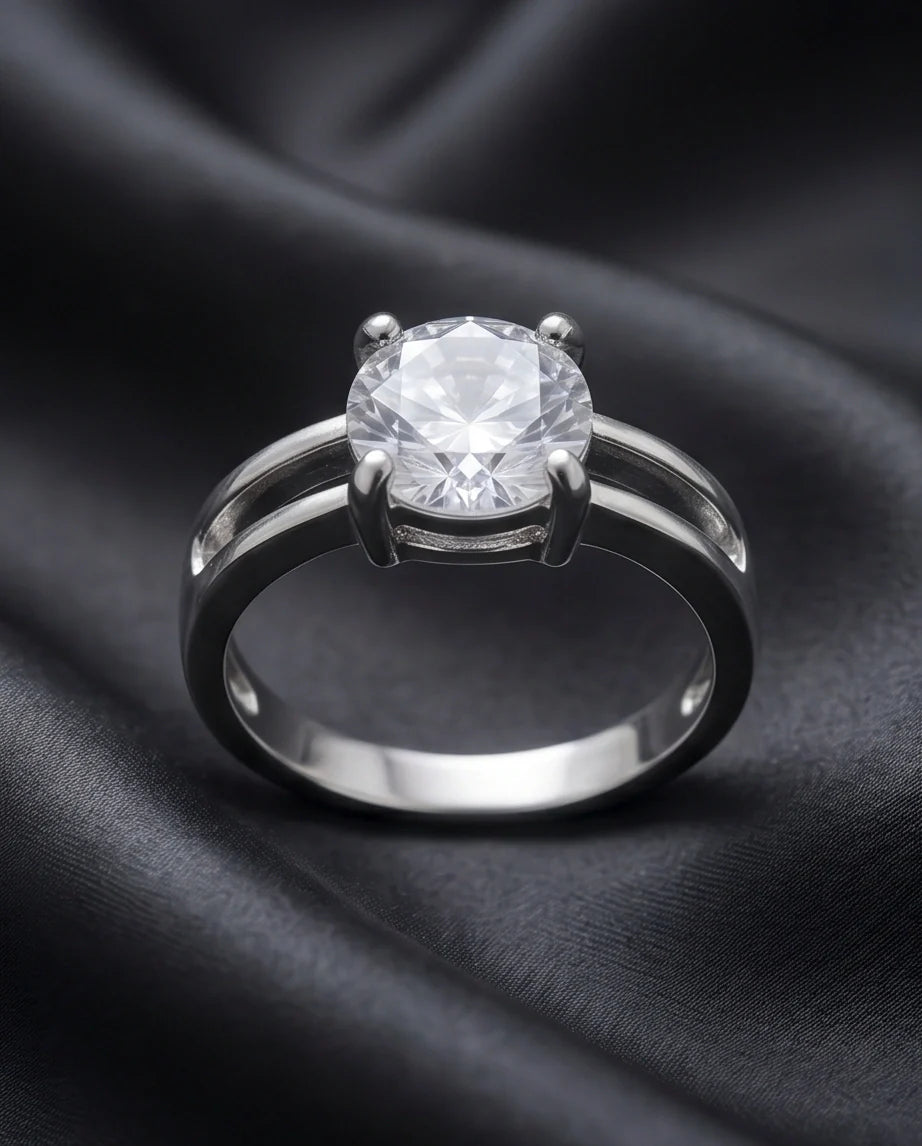 Sterling Silver Round-Cut Split Shank Moissanite Solitaire Ring