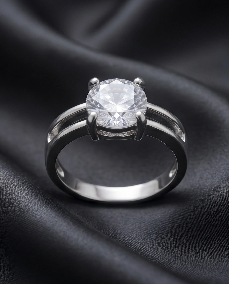Sterling Silver Round-Cut Split Shank Moissanite Solitaire Ring
