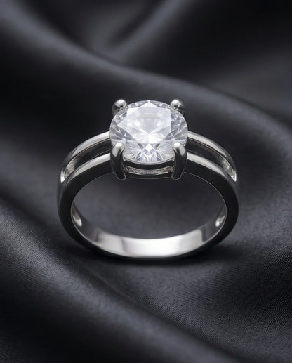 Sterling Silver Round-Cut Split Shank Moissanite Solitaire Ring