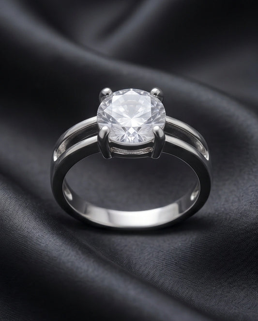 Sterling Silver Round-Cut Split Shank Moissanite Solitaire Ring