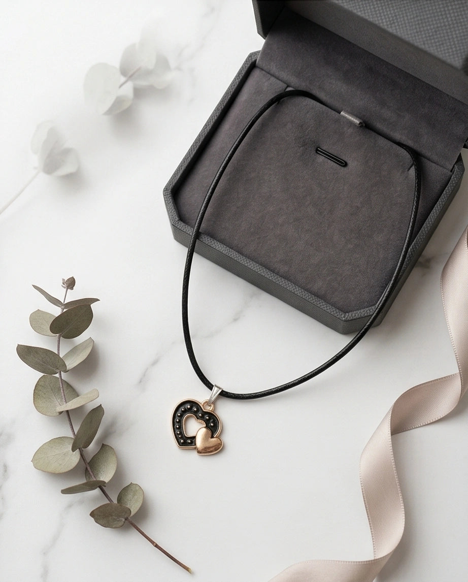 Gold and Black Layered Heart Necklace