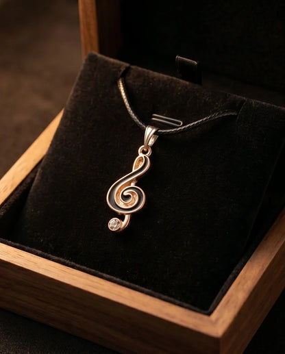 Rose Gold and Black Treble Clef Necklace