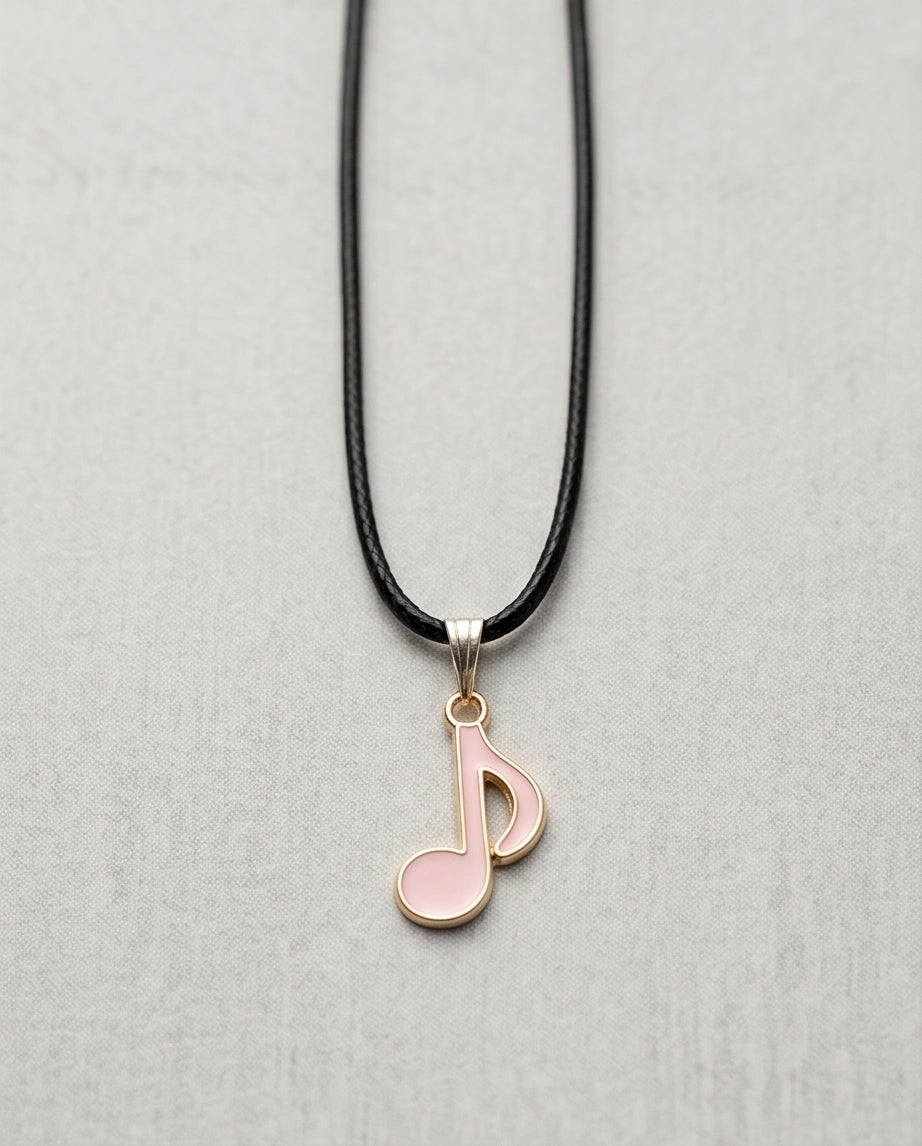 Gold and Pink Eighth Note Necklace