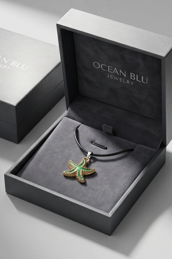 Gold and Textured Green Starfish Necklace