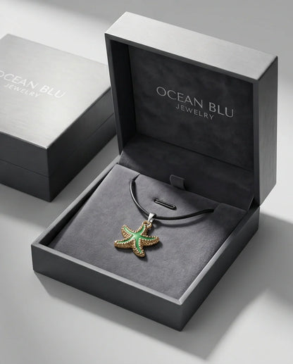 Gold and Textured Green Starfish Necklace