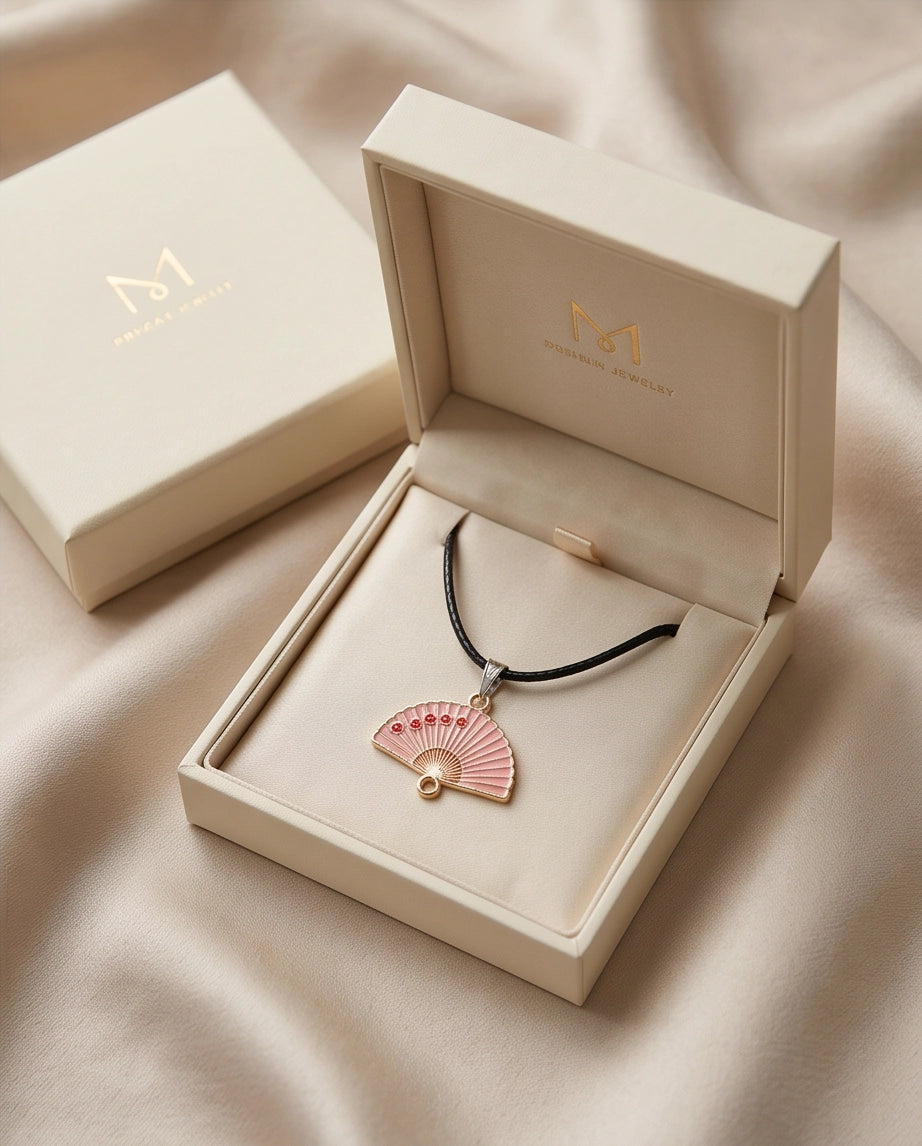 Pink Sakura Fan Pendant Necklace