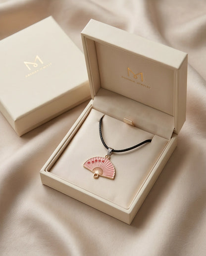 Pink Sakura Fan Pendant Necklace