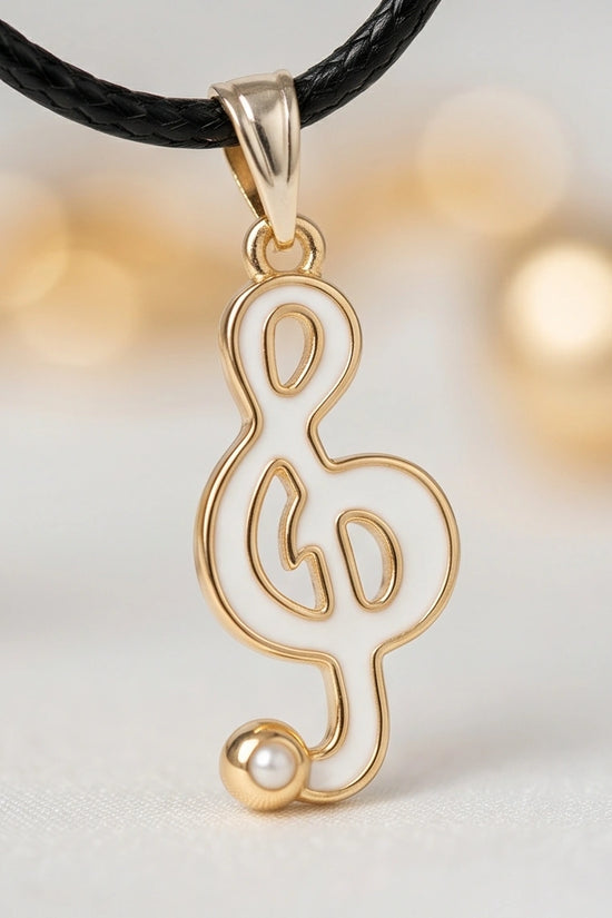 Gold and White Treble Clef Necklace