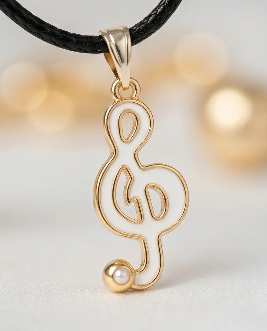 Gold and White Treble Clef Necklace