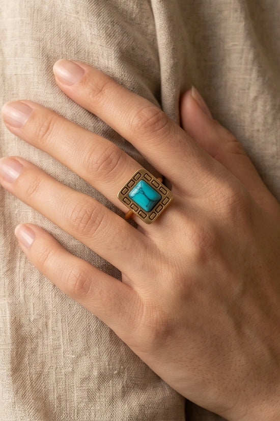 Golden Grecian Turquoise Signet Ring