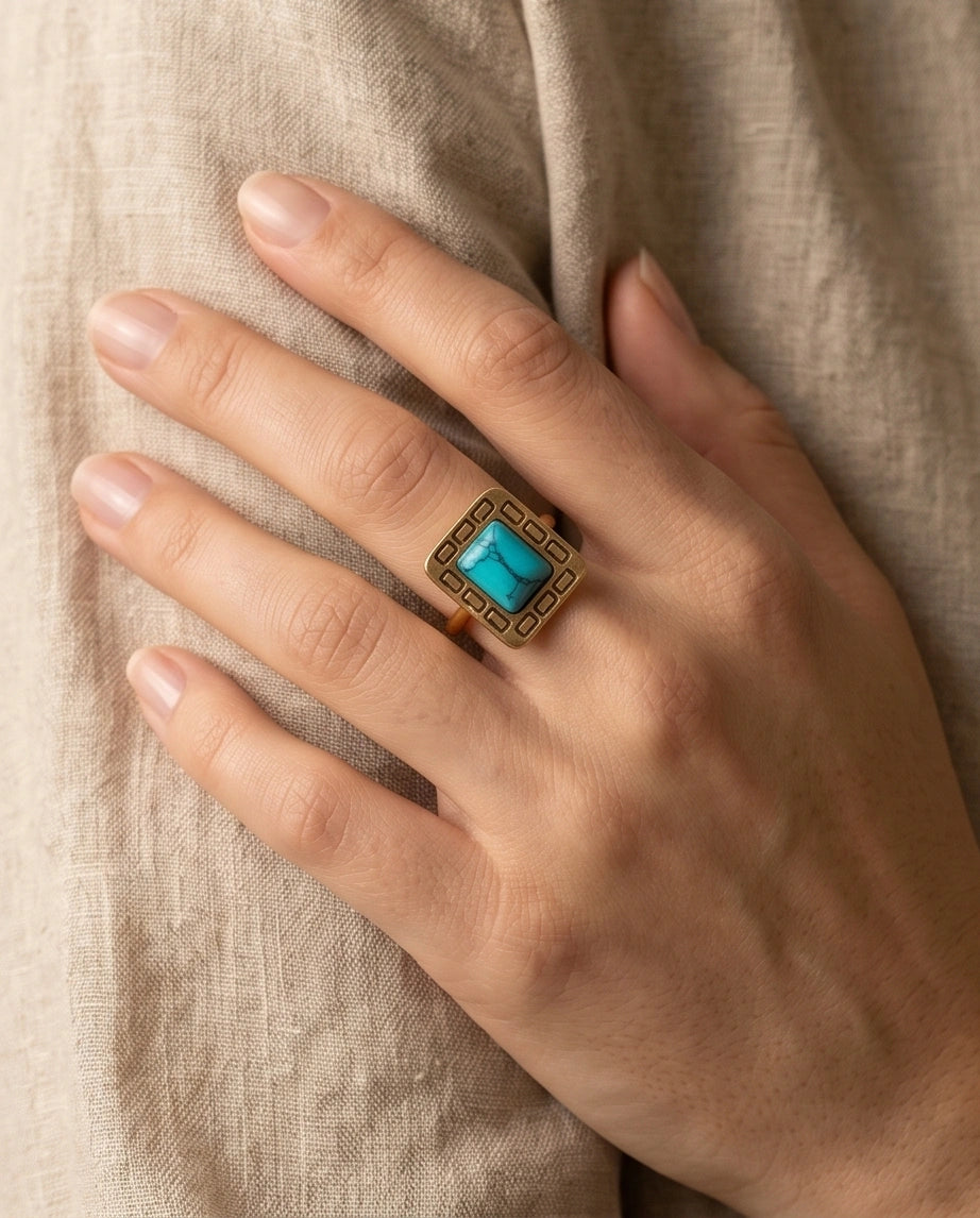 Golden Grecian Turquoise Signet Ring