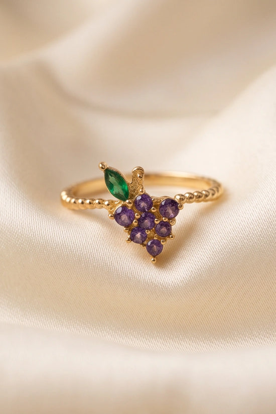 Golden Amethyst Grape Vine Ring
