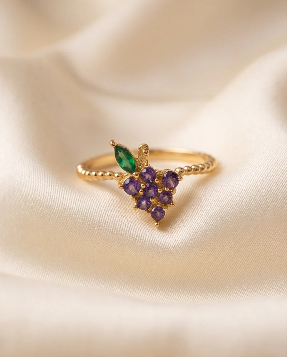 Golden Amethyst Grape Vine Ring