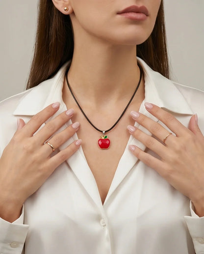 Gold and Red Apple Pendant Necklace