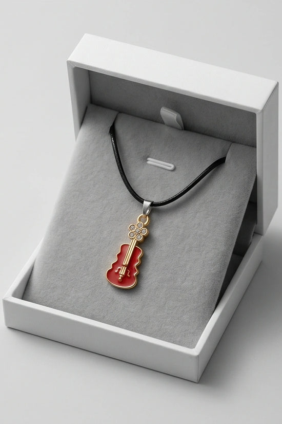 Gold and Red Enamel Violin Necklace