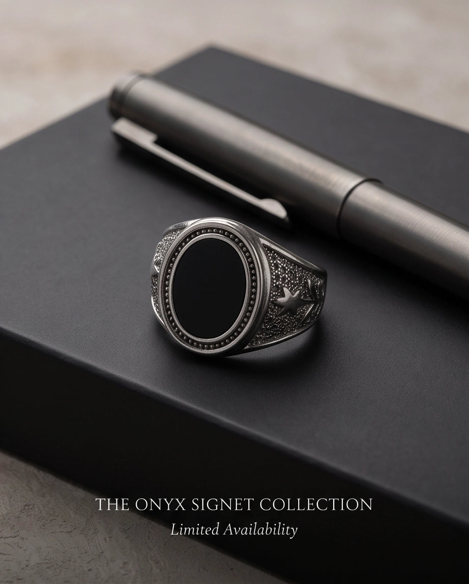 Celestial Oval Cabochon Starry-Night Stippled Silver Ring