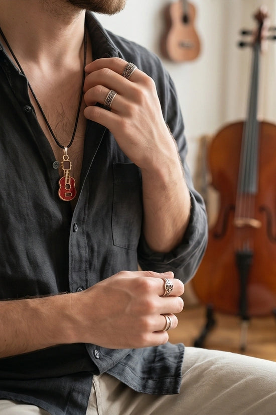Gold and Red Acoustic Guitar Necklace