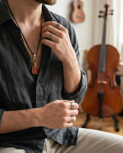 Gold and Red Acoustic Guitar Necklace