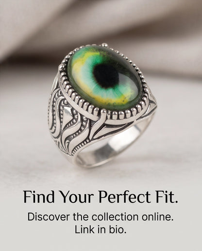 Emerald-Yellow Cat-Eye Cabochon Ornate Scrollwork Silver Ring