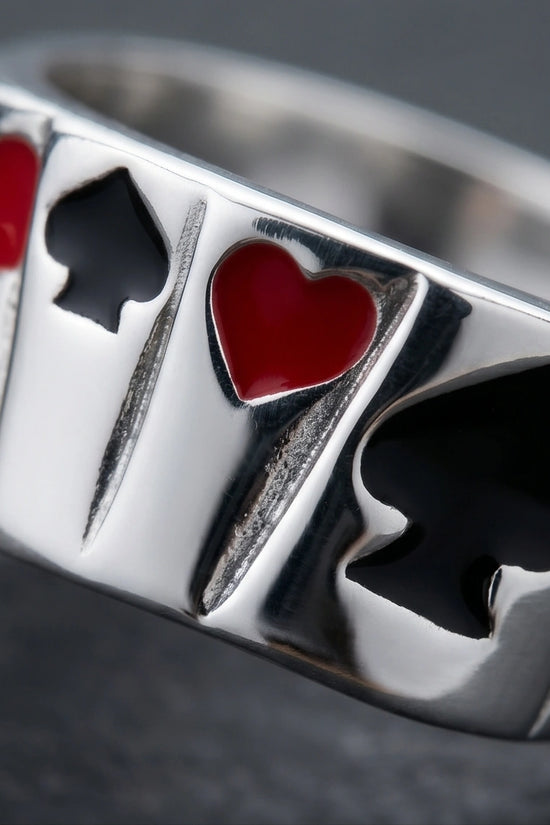 Sterling Silver Poker Card Suits Signet Ring