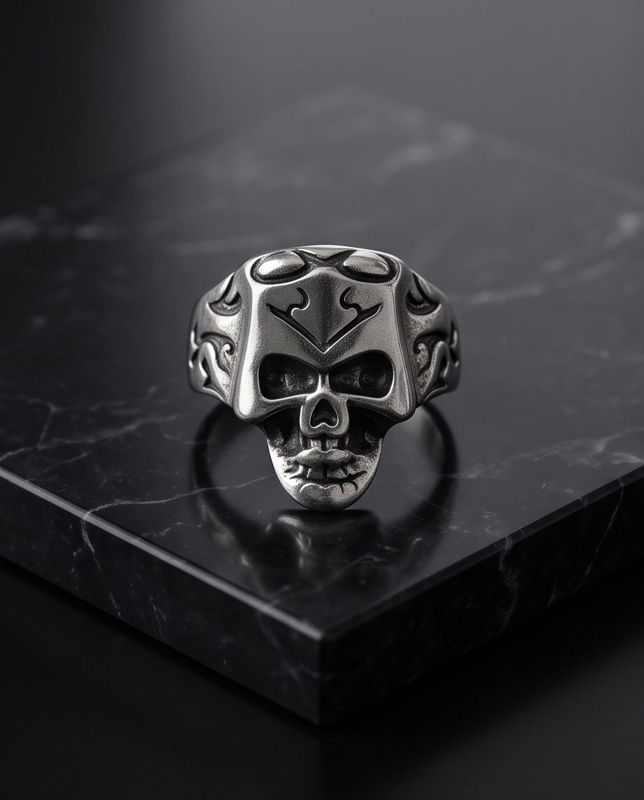 Crowned Tribal Filigree Skull Ring
