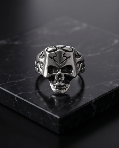 Crowned Tribal Filigree Skull Ring