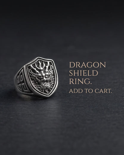 Draconic Shield Crest Silver Signet Ring