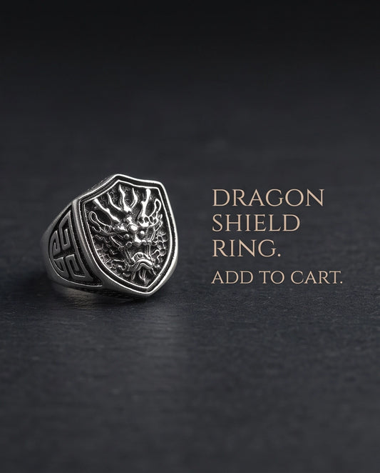 Draconic Shield Crest Silver Signet Ring