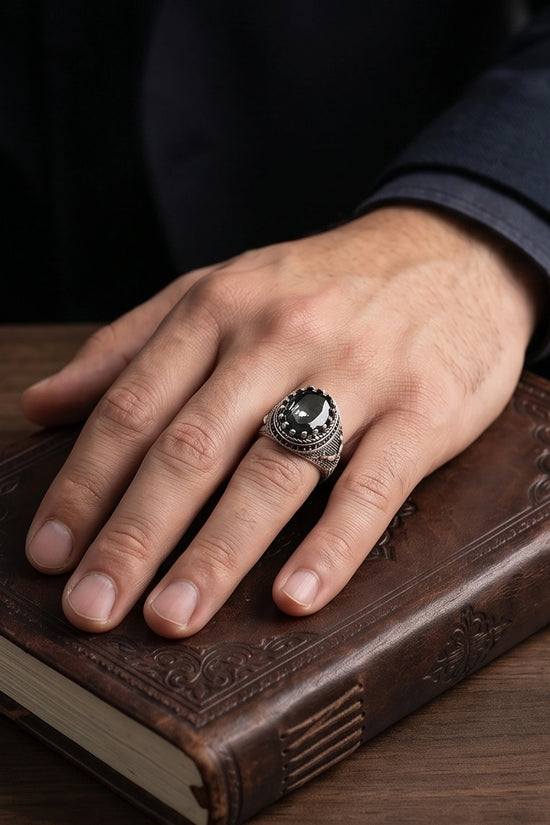 Imperial Anchor Obsidian Signet Ring