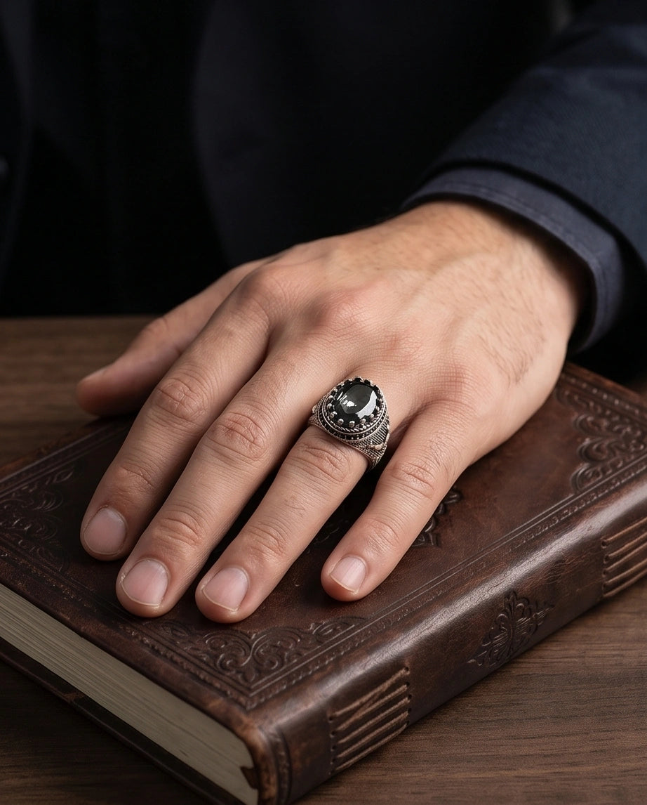 Imperial Anchor Obsidian Signet Ring