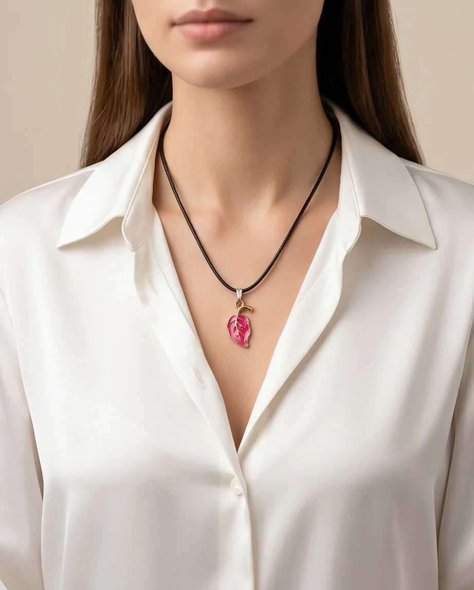 Gold and Pink Leaf Pendant Necklace